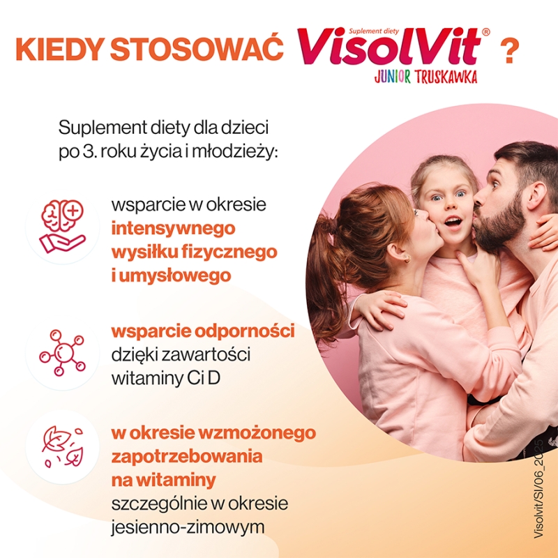 VisolVit Junior Truskawka, granulat z zestawem witamin dla dzieci o truskawkowym smaku, 30 sasz.