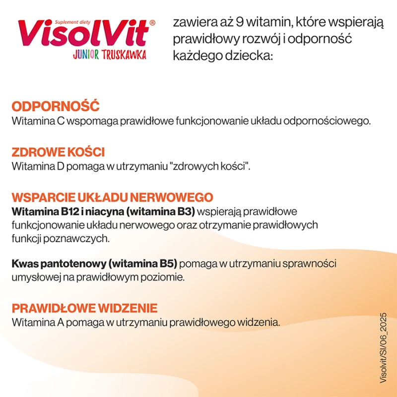 VisolVit Junior Truskawka, granulat z zestawem witamin dla dzieci o truskawkowym smaku, 30 sasz.