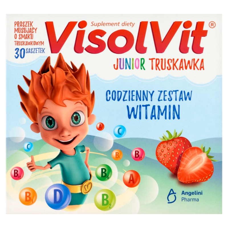 VisolVit Junior Truskawka, granulat z zestawem witamin dla dzieci o truskawkowym smaku, 30 sasz.