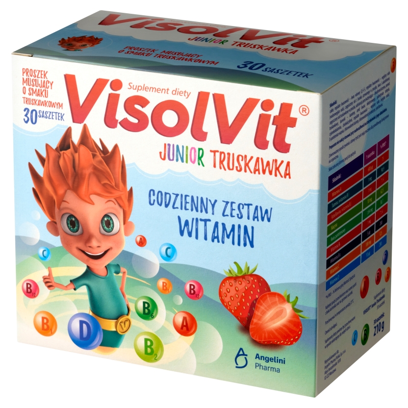 VisolVit Junior Truskawka, granulat z zestawem witamin dla dzieci o truskawkowym smaku, 30 sasz.