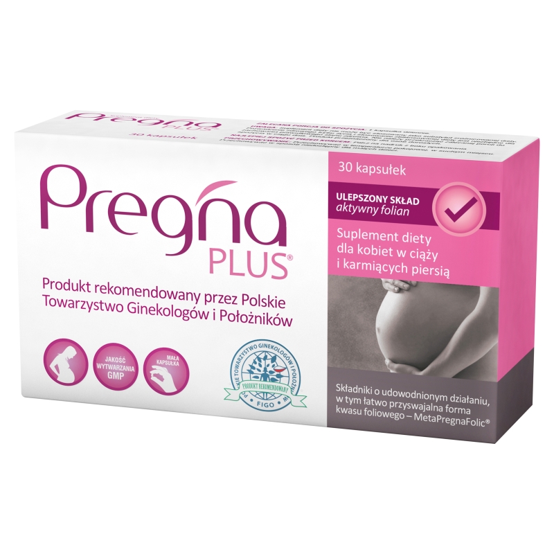 Pregna Plus, kapsułki uzupełniające dietę w witaminy minerały i kwasy omega-3, dla kobiet w ciąży i karmiących piersią, 30 szt.