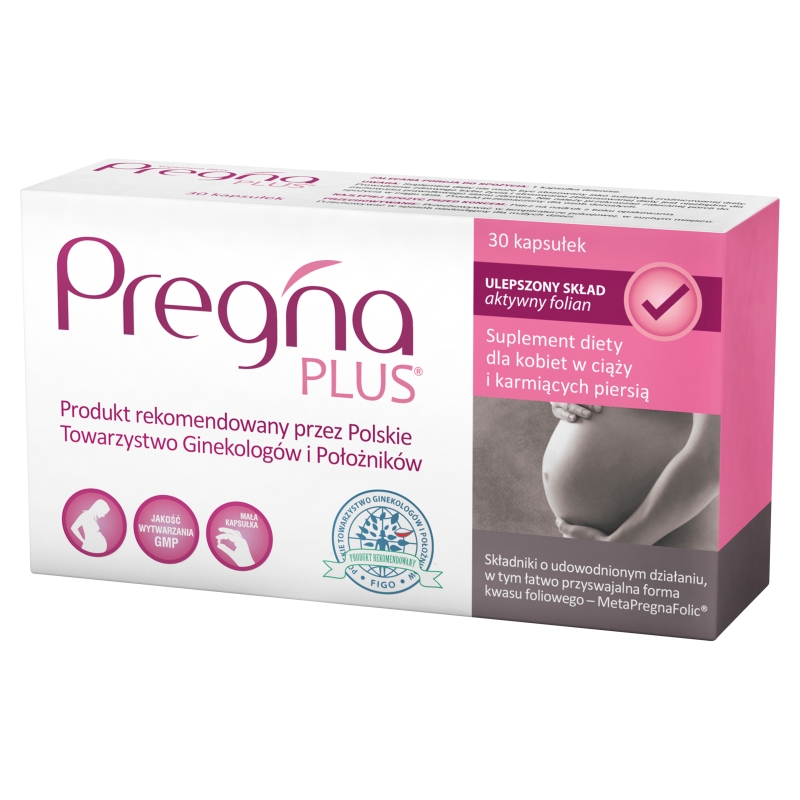 Pregna Plus, kapsułki uzupełniające dietę w witaminy minerały i kwasy omega-3, dla kobiet w ciąży i karmiących piersią, 30 szt.