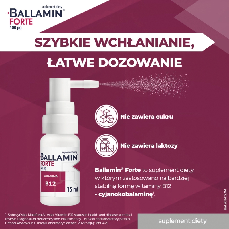 Ballamin Forte, spray doustny z witaminą B12, 15 ml