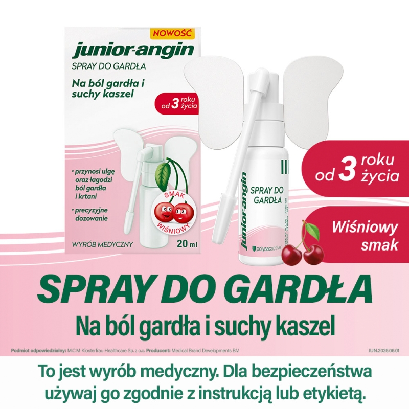 Junior-Angin, spray do gardła o smaku wiśniowym, 20 ml