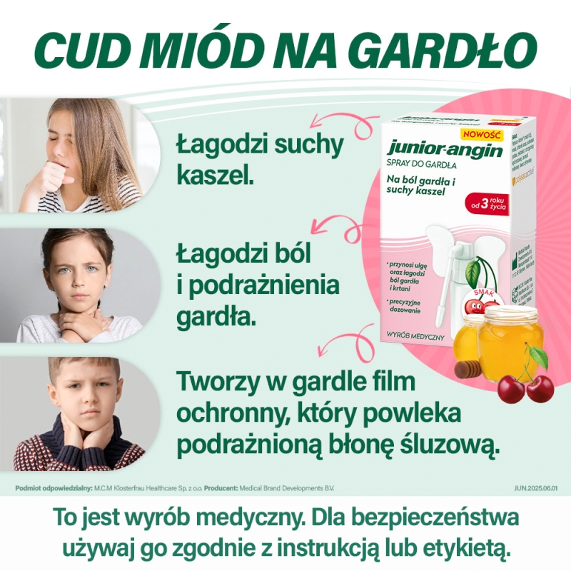 Junior-Angin, spray do gardła o smaku wiśniowym, 20 ml