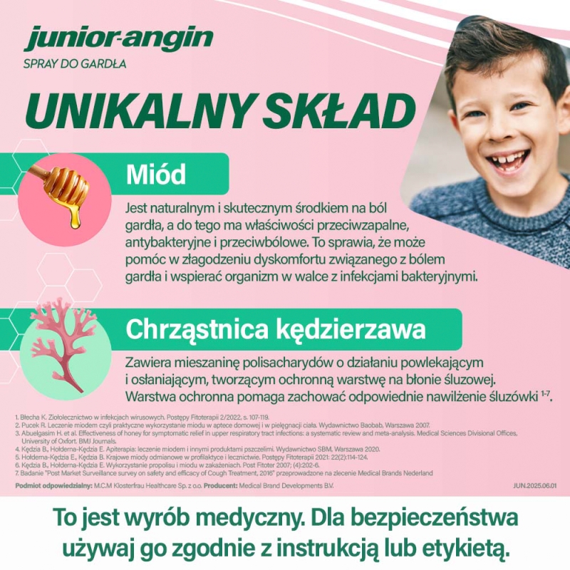 Junior-Angin, spray do gardła o smaku wiśniowym, 20 ml
