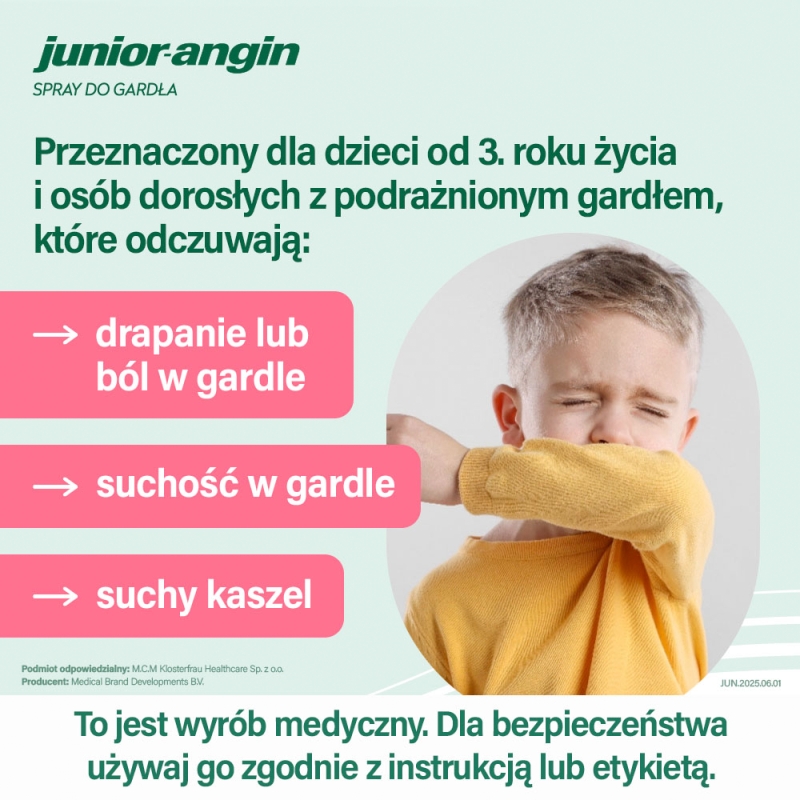 Junior-Angin, spray do gardła o smaku wiśniowym, 20 ml