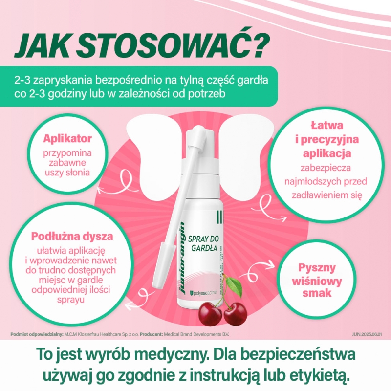 Junior-Angin, spray do gardła o smaku wiśniowym, 20 ml
