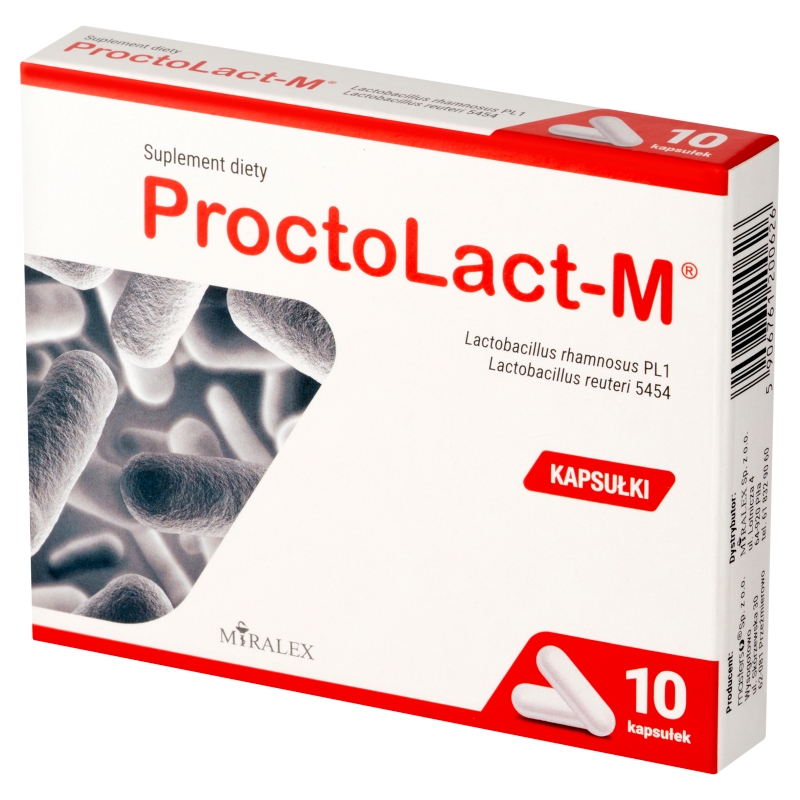 ProctoLact-M, kapsułki ze składnikami wspomagającymi prawidłowe funkcjonowanie mikrobioty jelitowej, 10 szt.