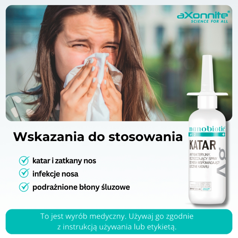 Nanobiotic Med. Silver Katar, spray zapewnia ochronę antybakteryjną nosa i zatok oraz wspomaga leczenie kataru, 30 ml