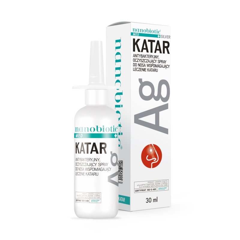 Nanobiotic Med. Silver Katar, spray zapewnia ochronę antybakteryjną nosa i zatok oraz wspomaga leczenie kataru, 30 ml