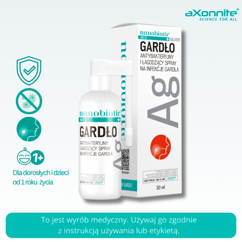 Nanobiotic Med Silver Gardło, spray wspomagający zwalczanie infekcje bakteryjne gardła, 30 ml