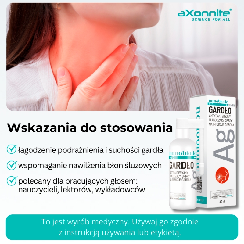 Nanobiotic Med Silver Gardło, spray wspomagający zwalczanie infekcje bakteryjne gardła, 30 ml