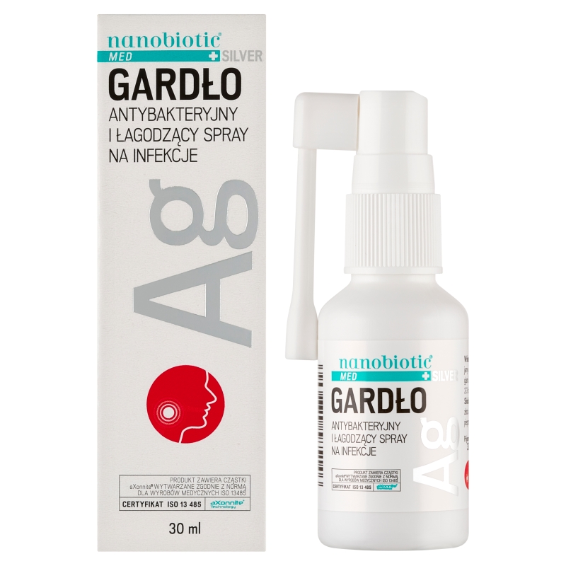 Nanobiotic Med Silver Gardło , spray wspomagający zwalczanie infekcje bakteryjne gardła, 30 ml