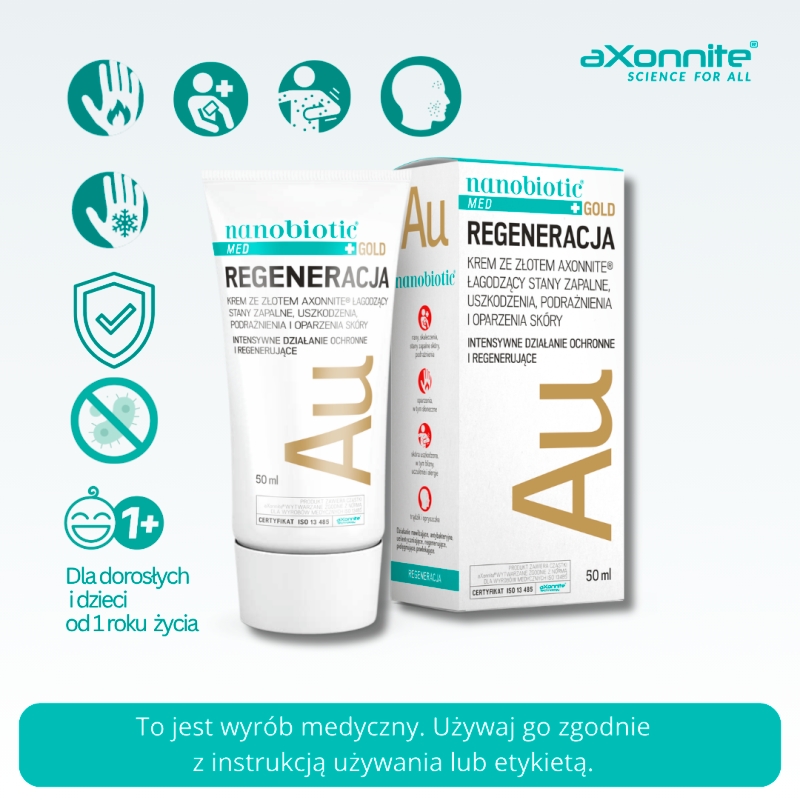 Nanobiotic Gold Skin Repair, krem łagodzący ze złotem, 50 ml