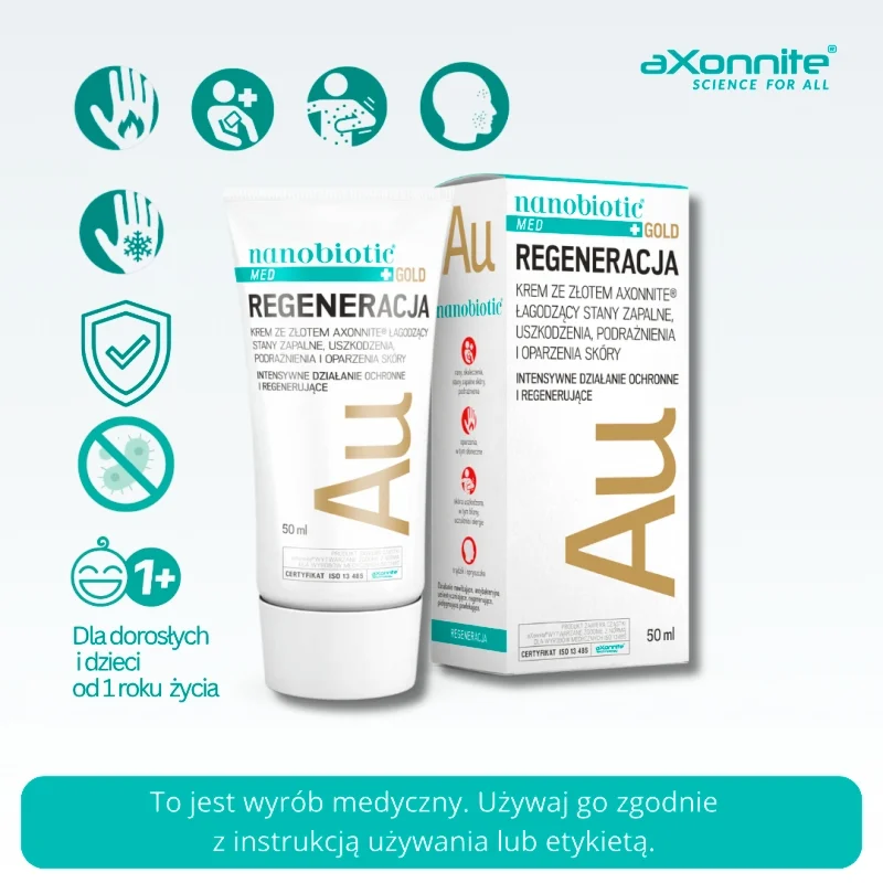 Nanobiotic Gold Skin Repair, krem łagodzący ze złotem, 50 ml