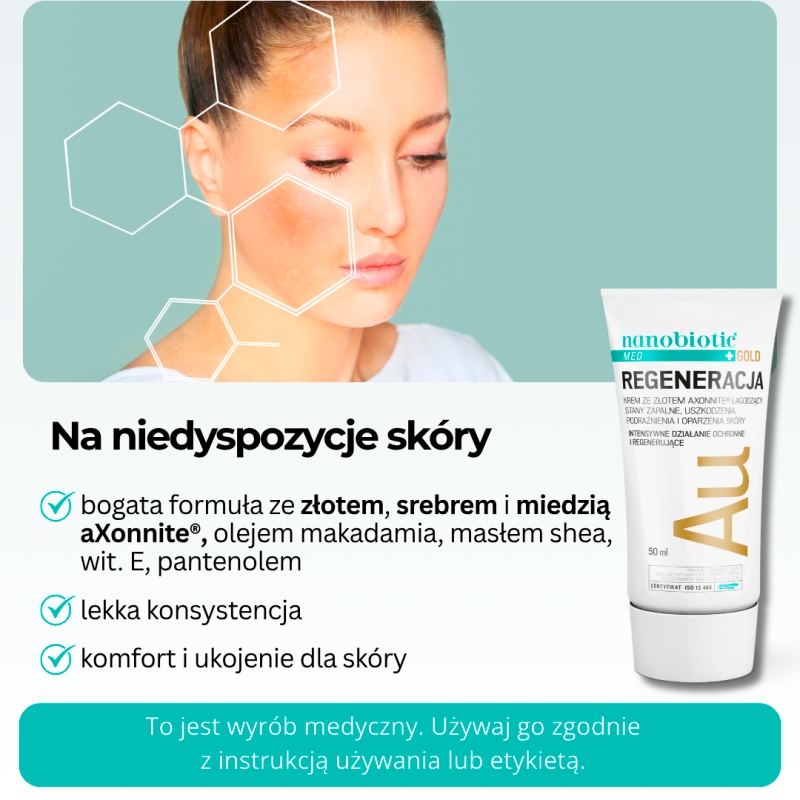 Nanobiotic Gold Skin Repair, krem łagodzący ze złotem, 50 ml
