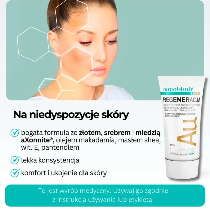 Nanobiotic Gold Skin Repair, krem łagodzący ze złotem, 50 ml