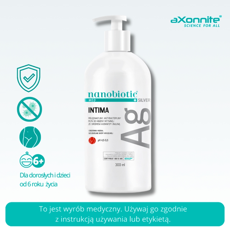 Nanobiotic Med Silver Intima, płyn do higieny intymnej ze srebrem aXonnite i inuliną, 500 ml