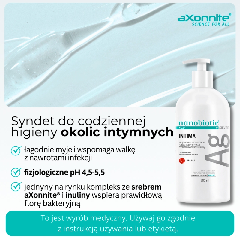 Nanobiotic Med Silver Intima, płyn do higieny intymnej ze srebrem aXonnite i inuliną, 500 ml