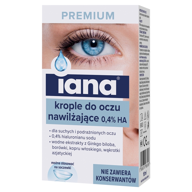 IANA PREMIUM, krople do oczu nawilżające 0,4% HA, 10 ml
