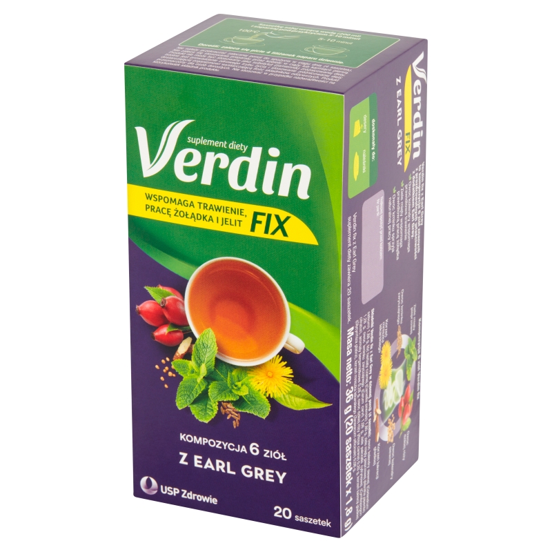 Verdin Fix Earl Grey, zioła do zaparzania ze składnikami wspomagającymi trawienie, 20 szt.