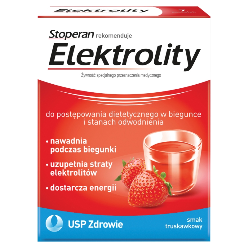Elektrolity, proszek do stosowania przy biegunce o smaku truskawkowym, 7 sasz.