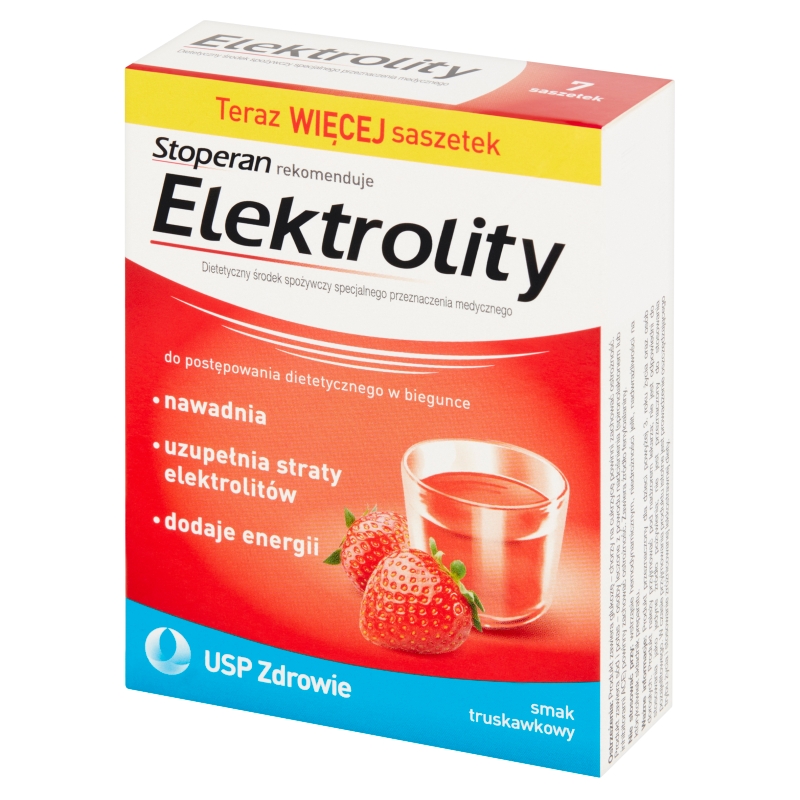 Elektrolity, proszek do stosowania przy biegunce o smaku truskawkowym, 7 sasz.