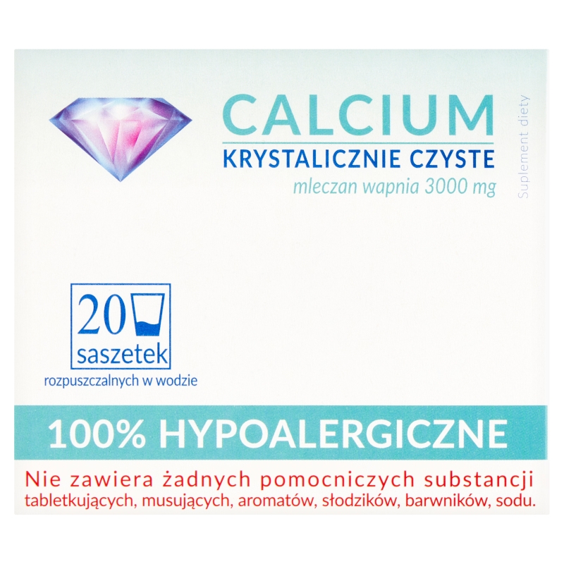 Calcium Krystalicznie Czyste, proszek ze składnikami uzupełniającymi dietę w wapń, 20 sasz.