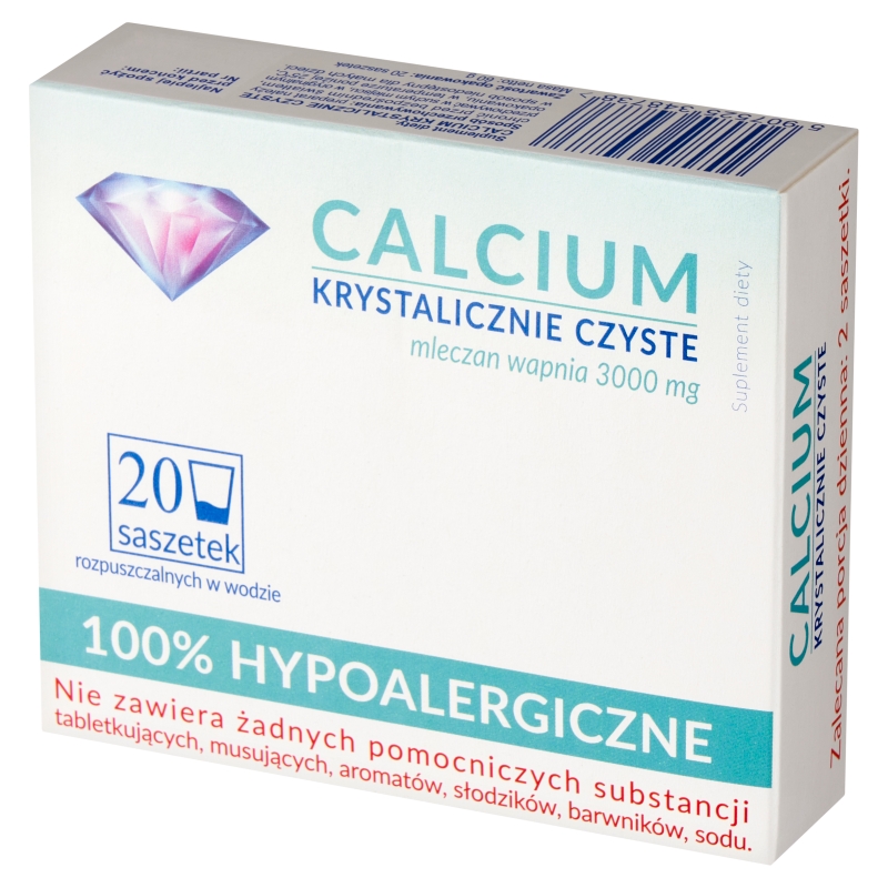 Calcium Krystalicznie Czyste, proszek ze składnikami uzupełniającymi dietę w wapń, 20 sasz.