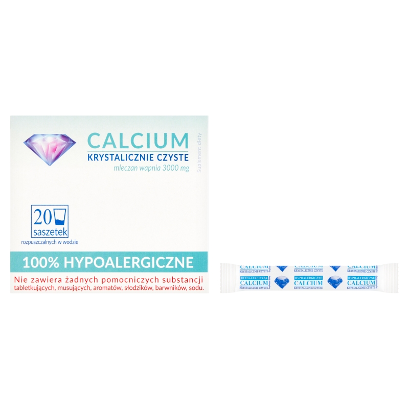 Calcium Krystalicznie Czyste, proszek ze składnikami uzupełniającymi dietę w wapń, 20 sasz.