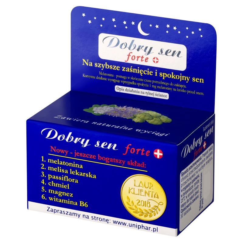 Dobry Sen Forte, tabletki ze składnikami wspomagającymi szybkie zasypianie i zdrowy sen, 30 szt.
