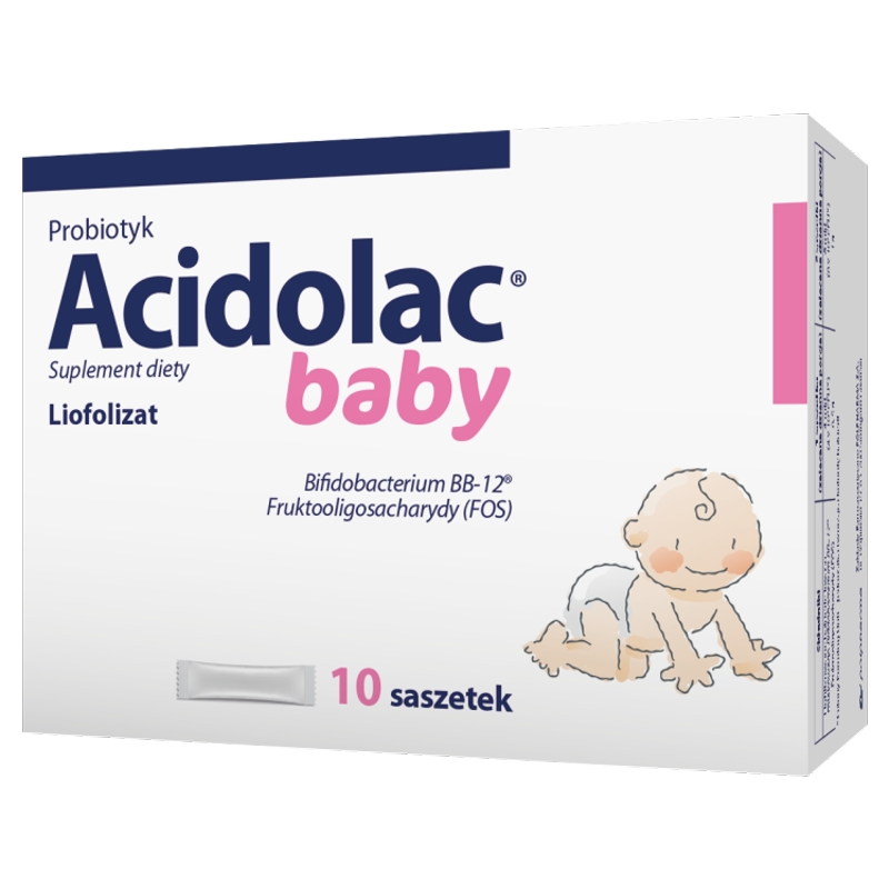 Acidolac Baby proszek do rozpuszczania ze składnikami wspierającymi florę bakteryjną, 10 sasz.