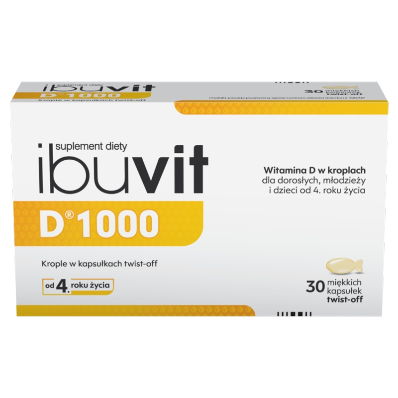 Ibuvit D 1000, kapsułki twist-off ze składnikami na niedobór witaminy D, 30 szt.