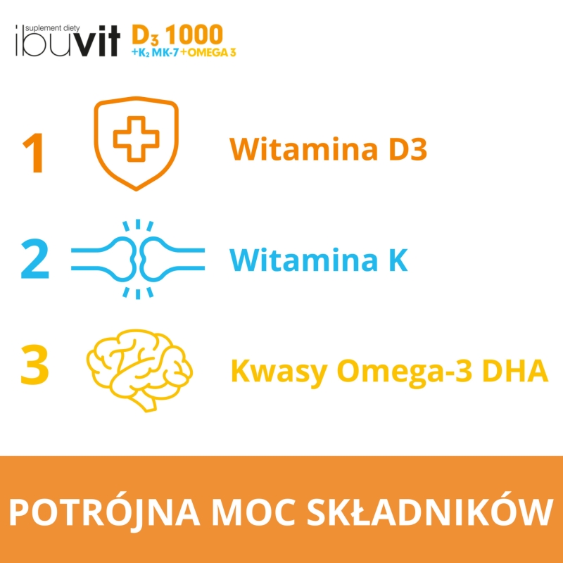 Ibuvit D3 1000 + K2 MK-7 Omega 3, kapsułki ze składnikami wzmacniającymi odporność, 30 szt.