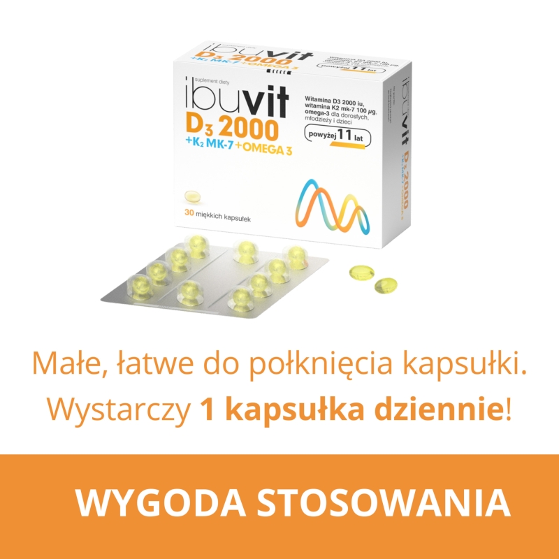 Ibuvit D3 2000 + K2 MK-7 Omega 3, kapsułki ze składnikami wzmacniającymi odporność, 30 szt.