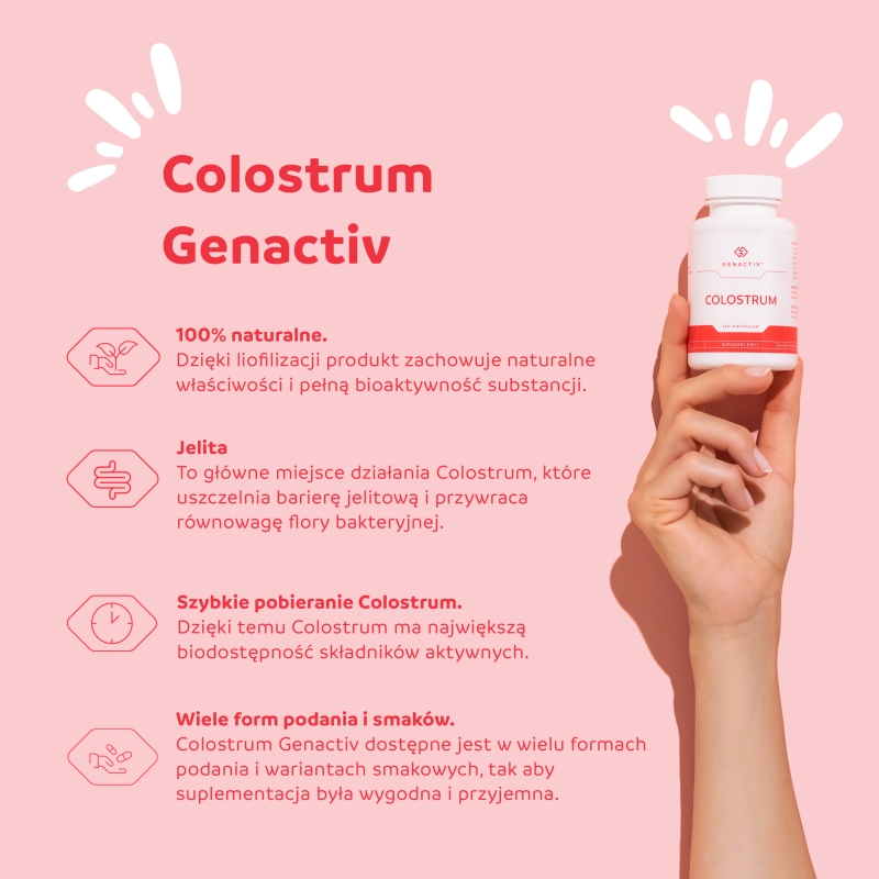 Colostrum z bananem Genactiv, dla osób chcących zachować zdrowy organizm, 30 sasz.
