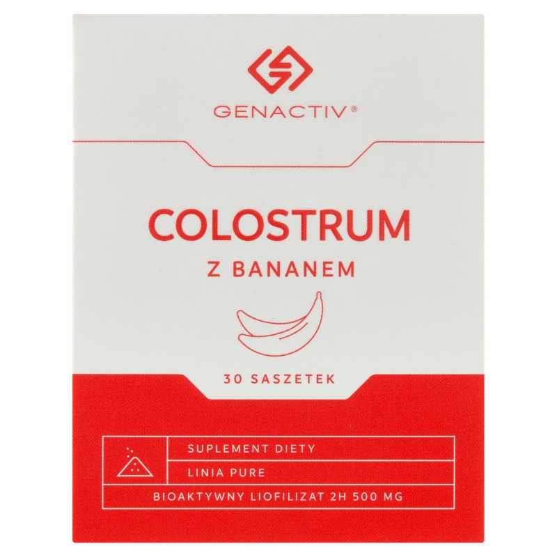 Colostrum z bananem Genactiv dla osób chcących zachować zdrowy organizm, 30 sasz.
