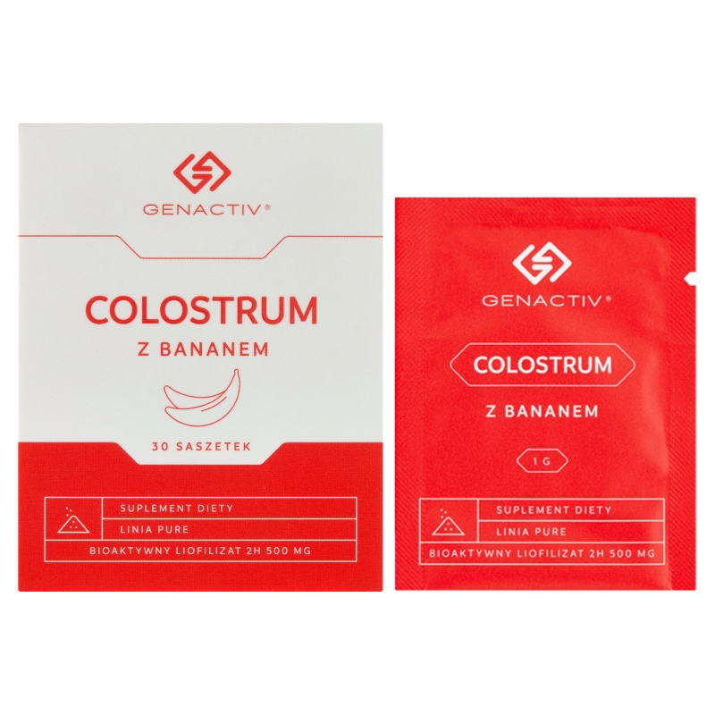 Colostrum z bananem Genactiv, dla osób chcących zachować zdrowy organizm, 30 sasz.