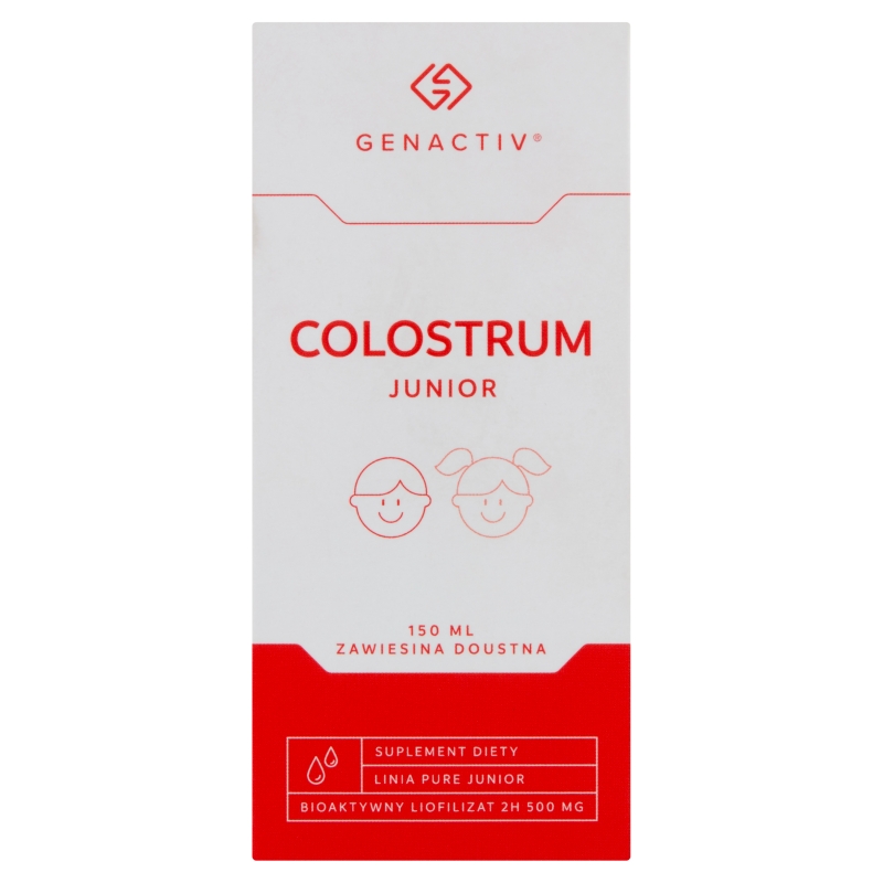 Colostrum Junior Genactiv, zawiesina bogata w składniki wspierające zdrowie organizmu dla dzieci, 150 ml