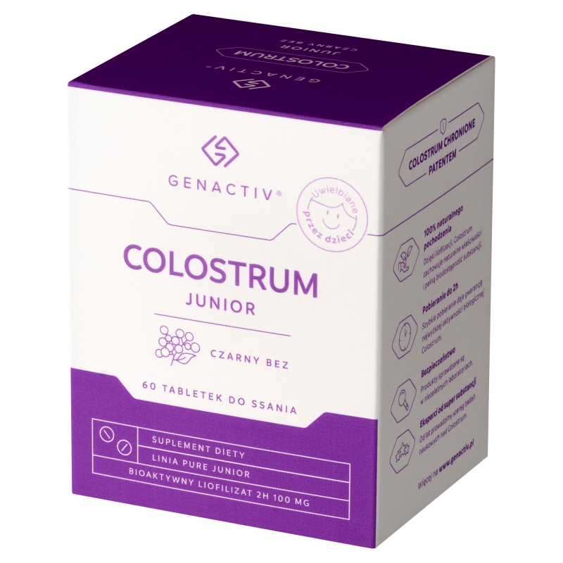 Genactiv Colostrum Junior, czarny bez, 60 tabletek do ssania