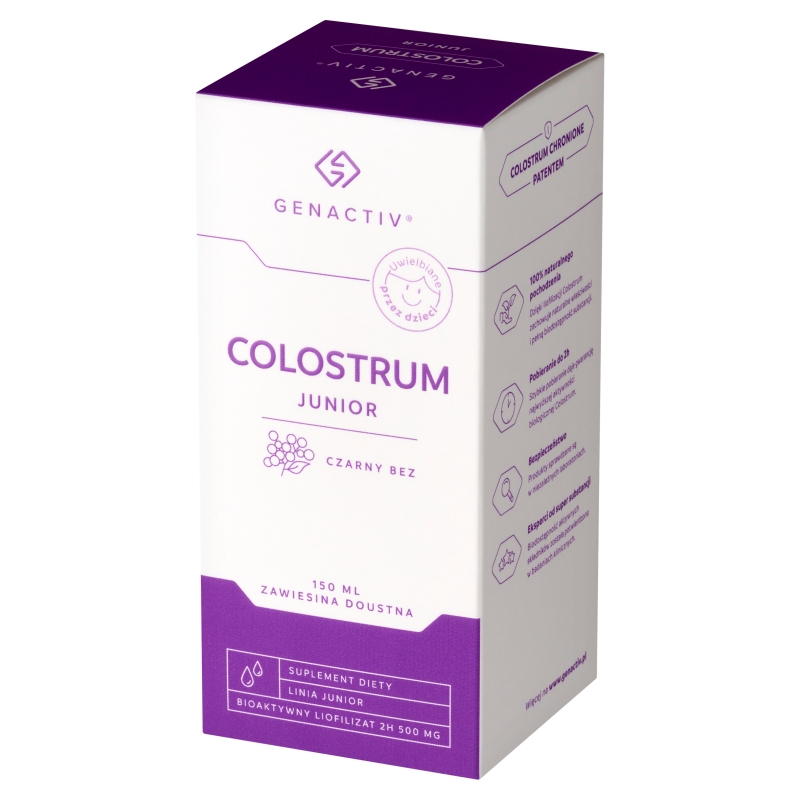Genactiv Colostrum Junior, czarny bez, zawiesina, 150 ml