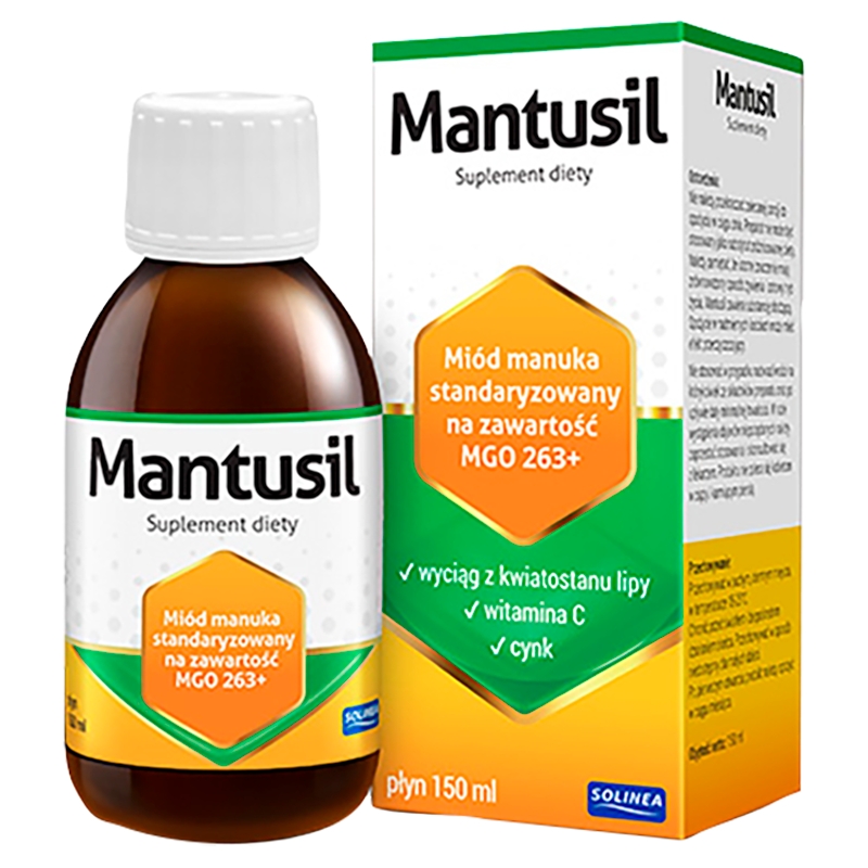 Mantusil, płyn ze składnikami wspomagającymi błonę gardła, 150 ml