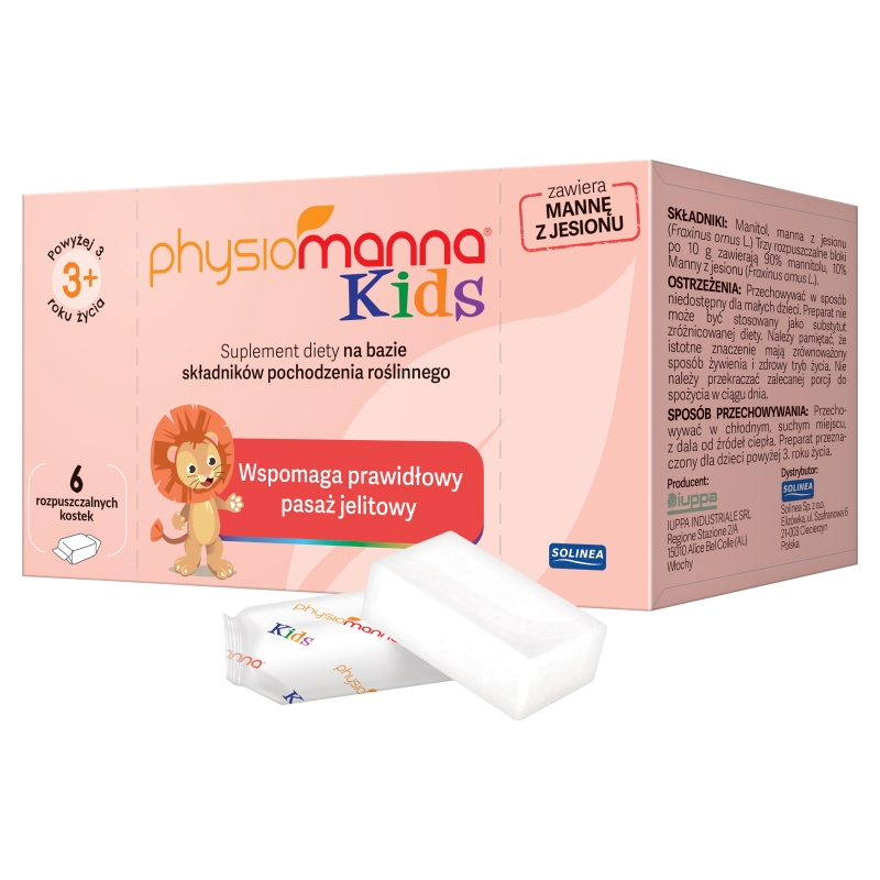Physiomanna Kids, kostki rozpuszczalne na zaparcia dla dzieci, 6 szt.