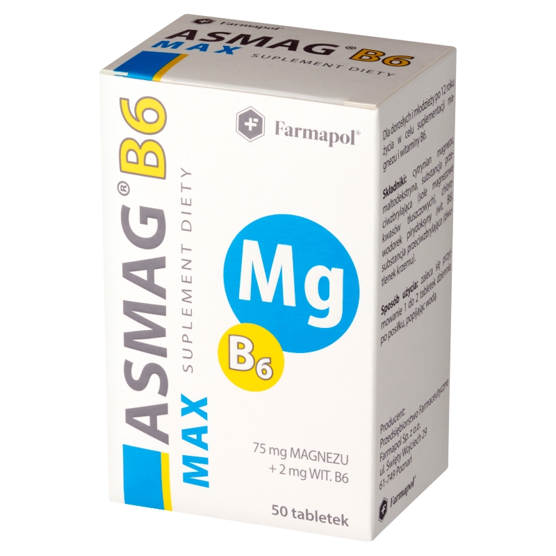 Asmag B6 Max, tabletki z magnezem i wit. B6, 50 szt.