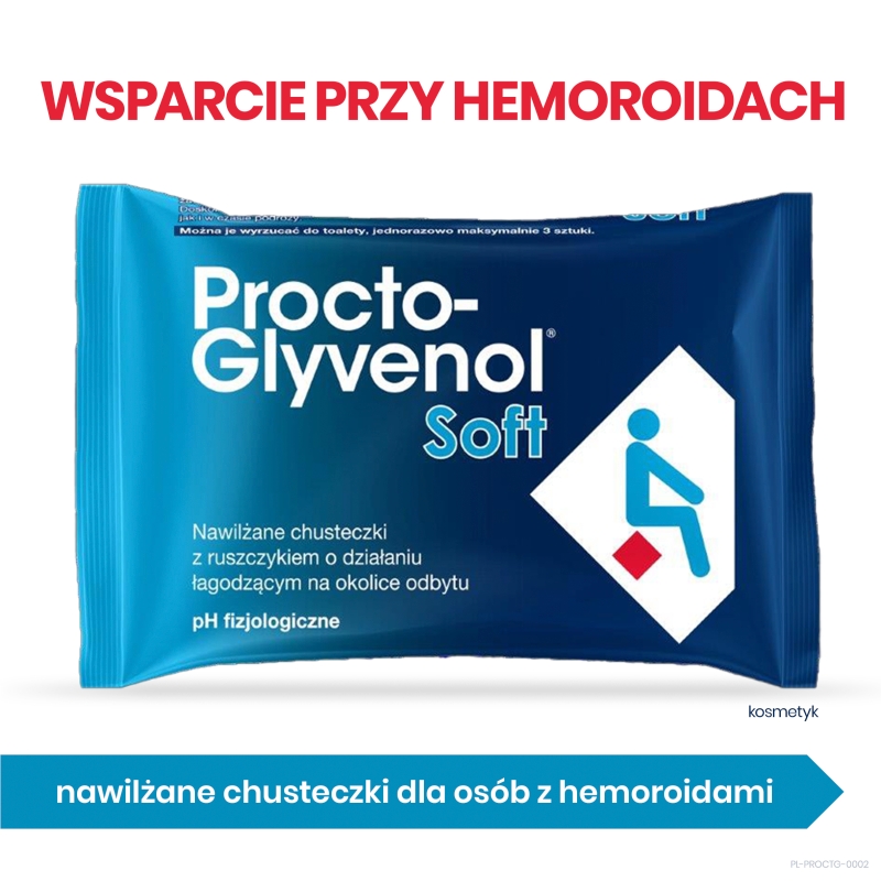 Chusteczki nawilżające Procto-Glyvenol Soft , z ruszczykiem dla osób z hemoroidami, 30 szt.