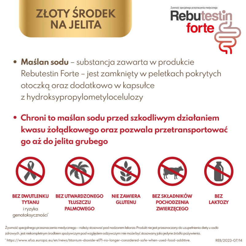 Rebutestin forte, kapsułki ze składnikami na zaburzoną pracę jelit, 60 szt.