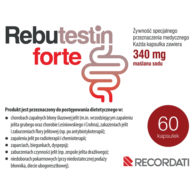 Rebutestin forte, kapsułki ze składnikami na zaburzoną pracę jelit, 60 szt.