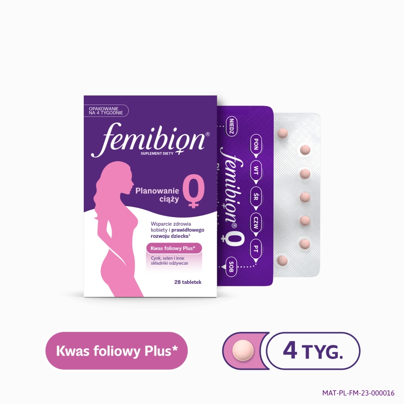 Femibion 0 Planowanie ciąży, tabletki ze składnikami uzupełniającymi dietę w foliany, 28 szt.
