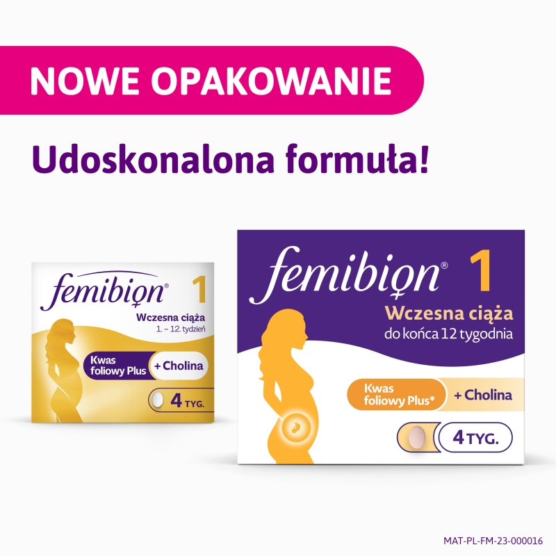 Femibion 1 Wczesna ciąża, tabletki uzupełniające dietę u kobiet od 1. tygodnia ciąży, 28 szt.